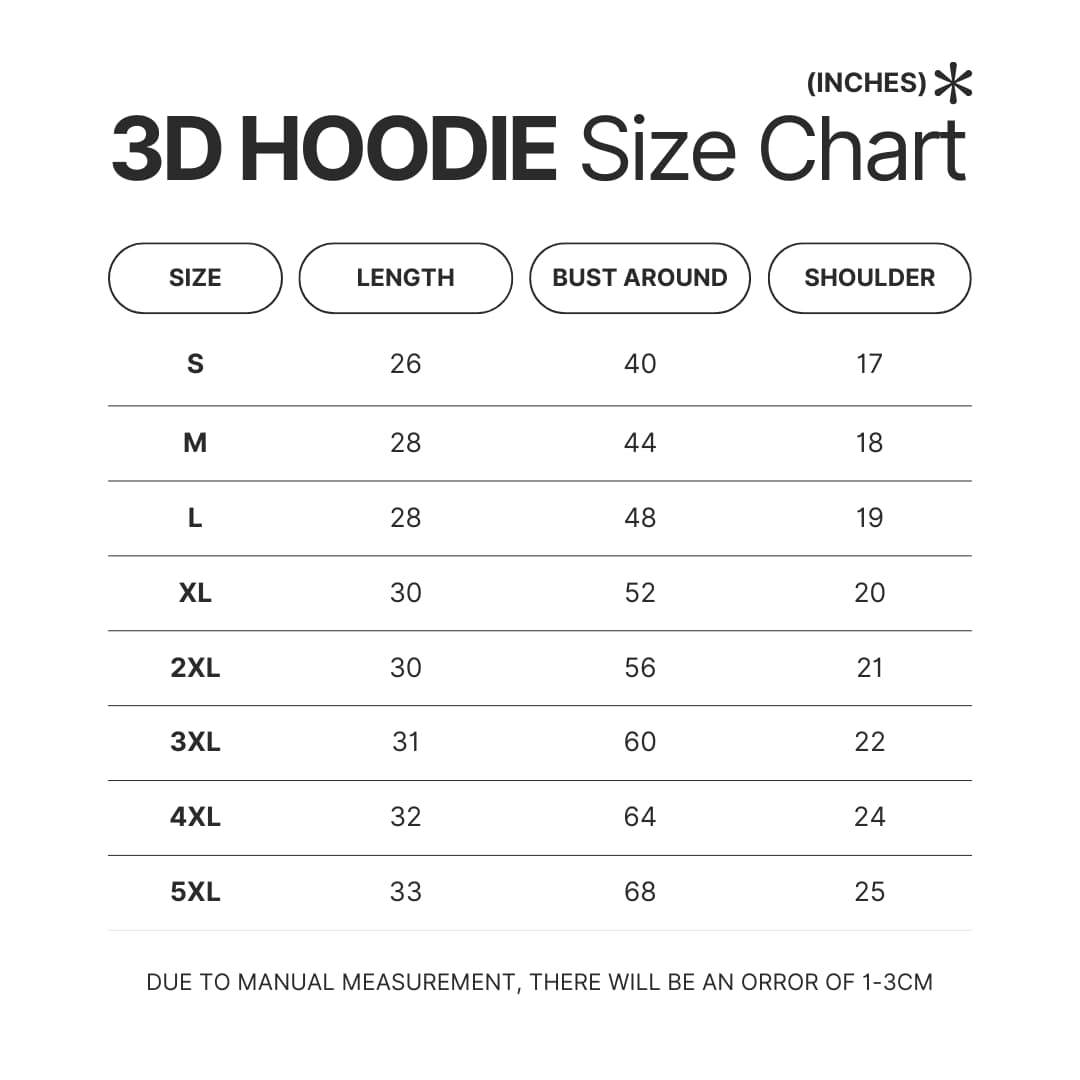3D Hoodie Size Chart - Palworld Store