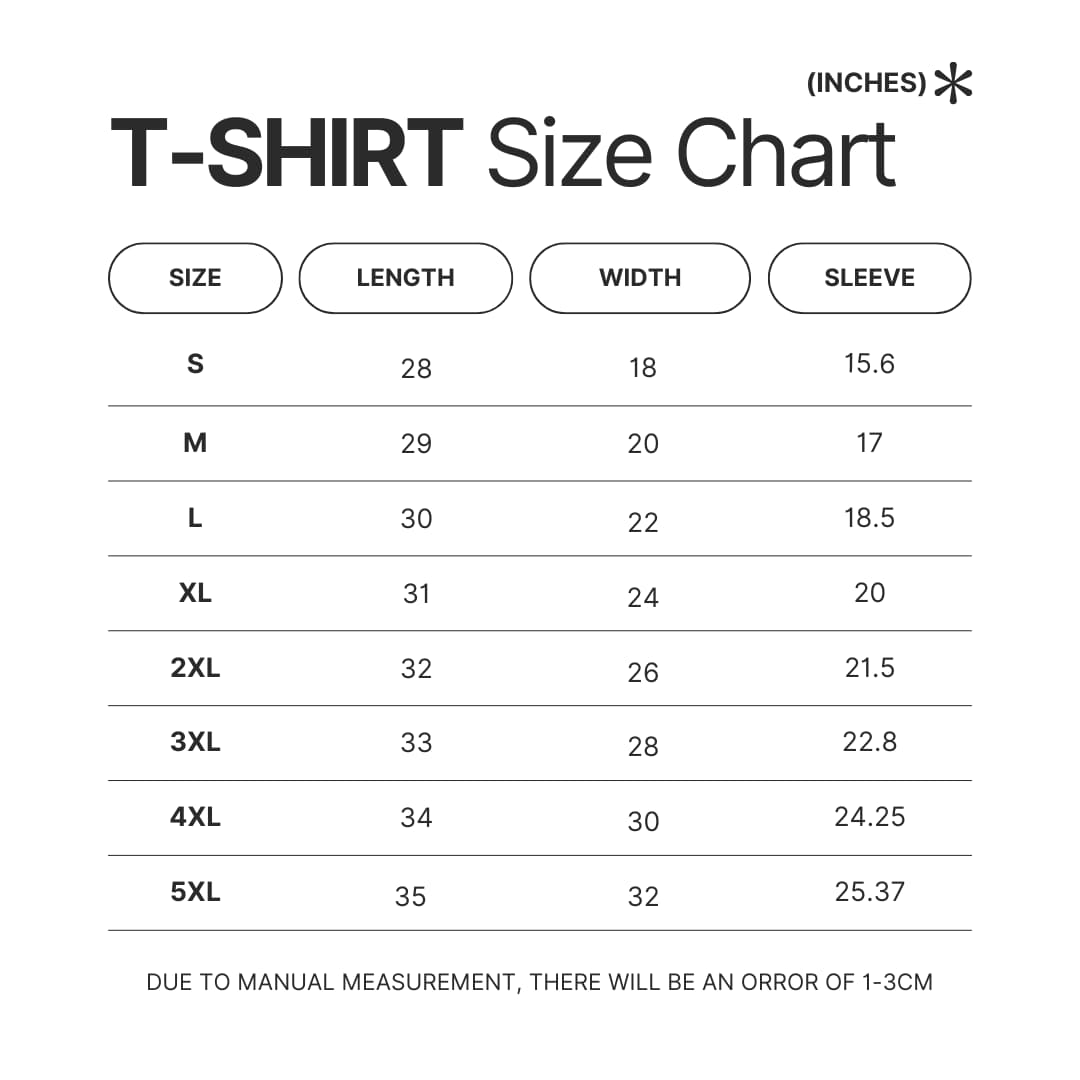 3D T shirt Size Chart - Palworld Store