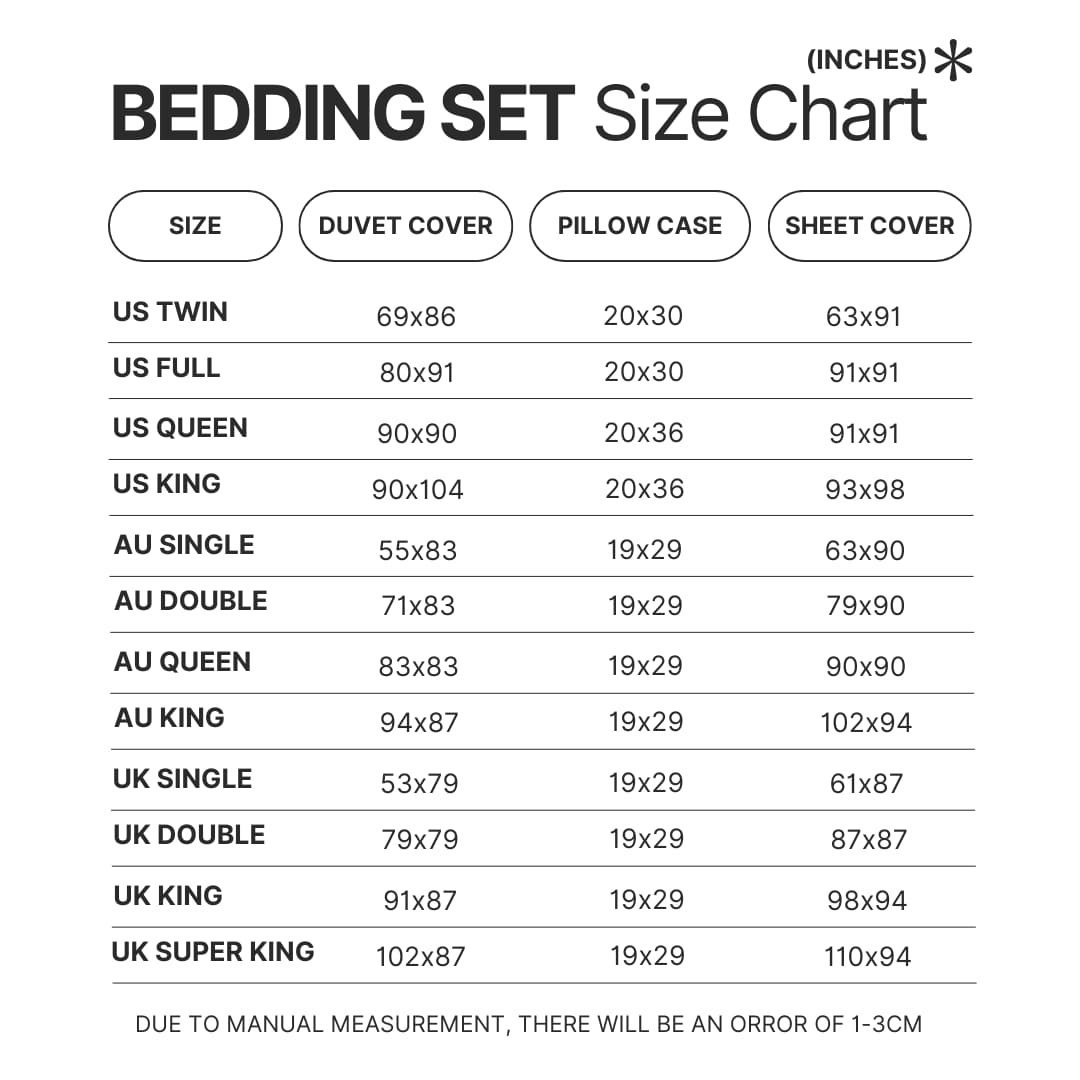 Bedding Set Size Chart - Palworld Store