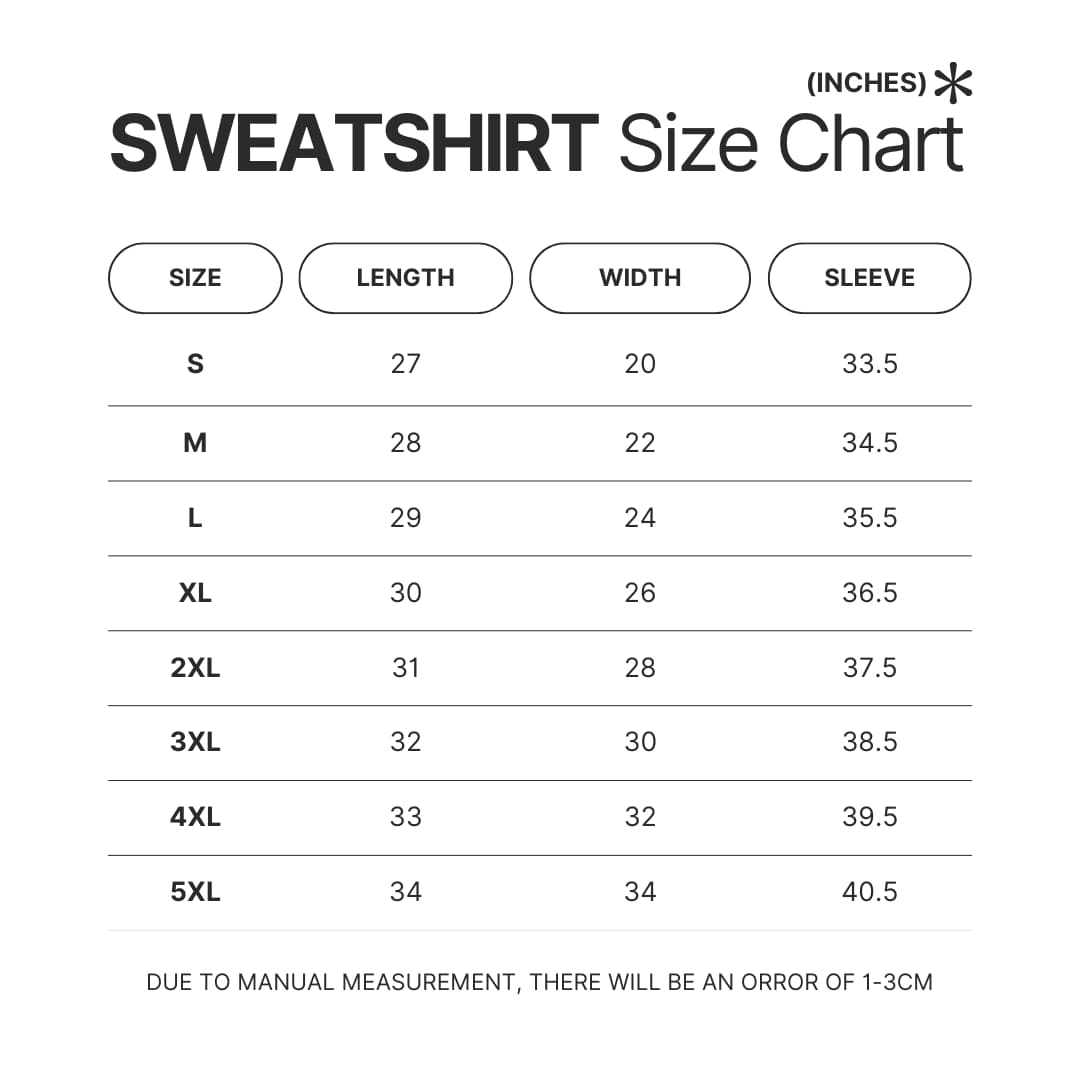 Sweatshirt Size Chart - Palworld Store